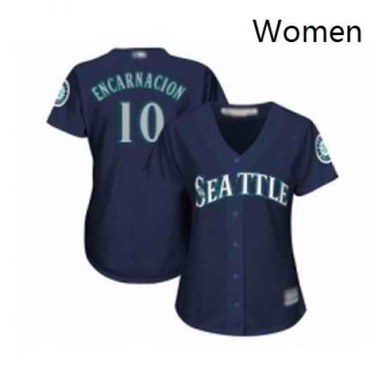 Womens Seattle Mariners 10 Edwin Encarnacion Replica Navy Blue Alternate 2 Cool Base Baseball Jersey